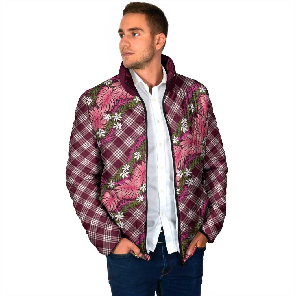Polynesian Monstera Tiare Floral Padded Jacket Fuchsia Tropical Plaid LT01 - Polynesian Pride