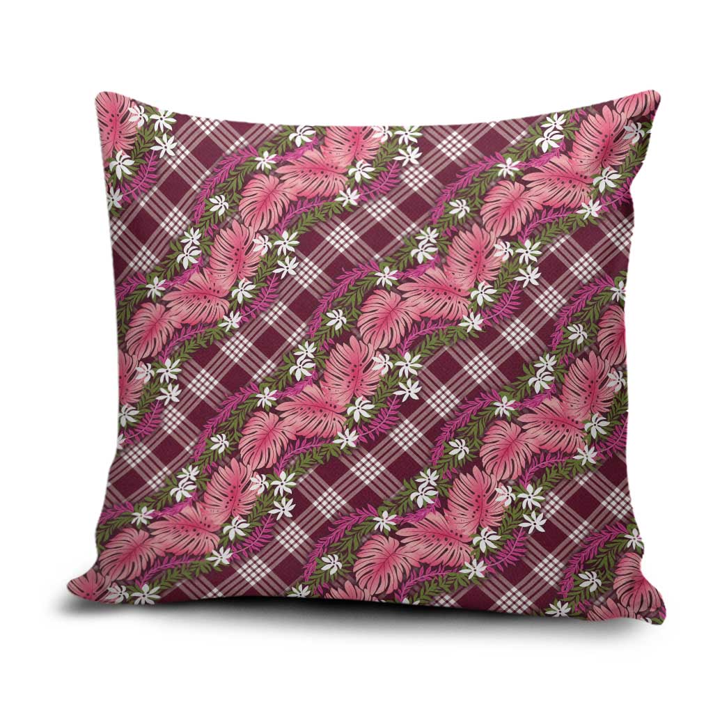 Polynesian Monstera Tiare Floral Pillow Cover Fuchsia Tropical Plaid LT01 Pink - Polynesian Pride