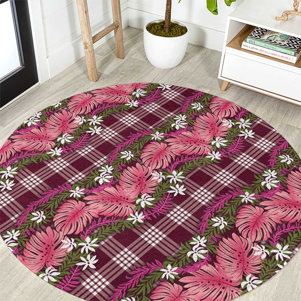 Polynesian Monstera Tiare Floral Round Carpet Fuchsia Tropical Plaid LT01 Pink - Polynesian Pride