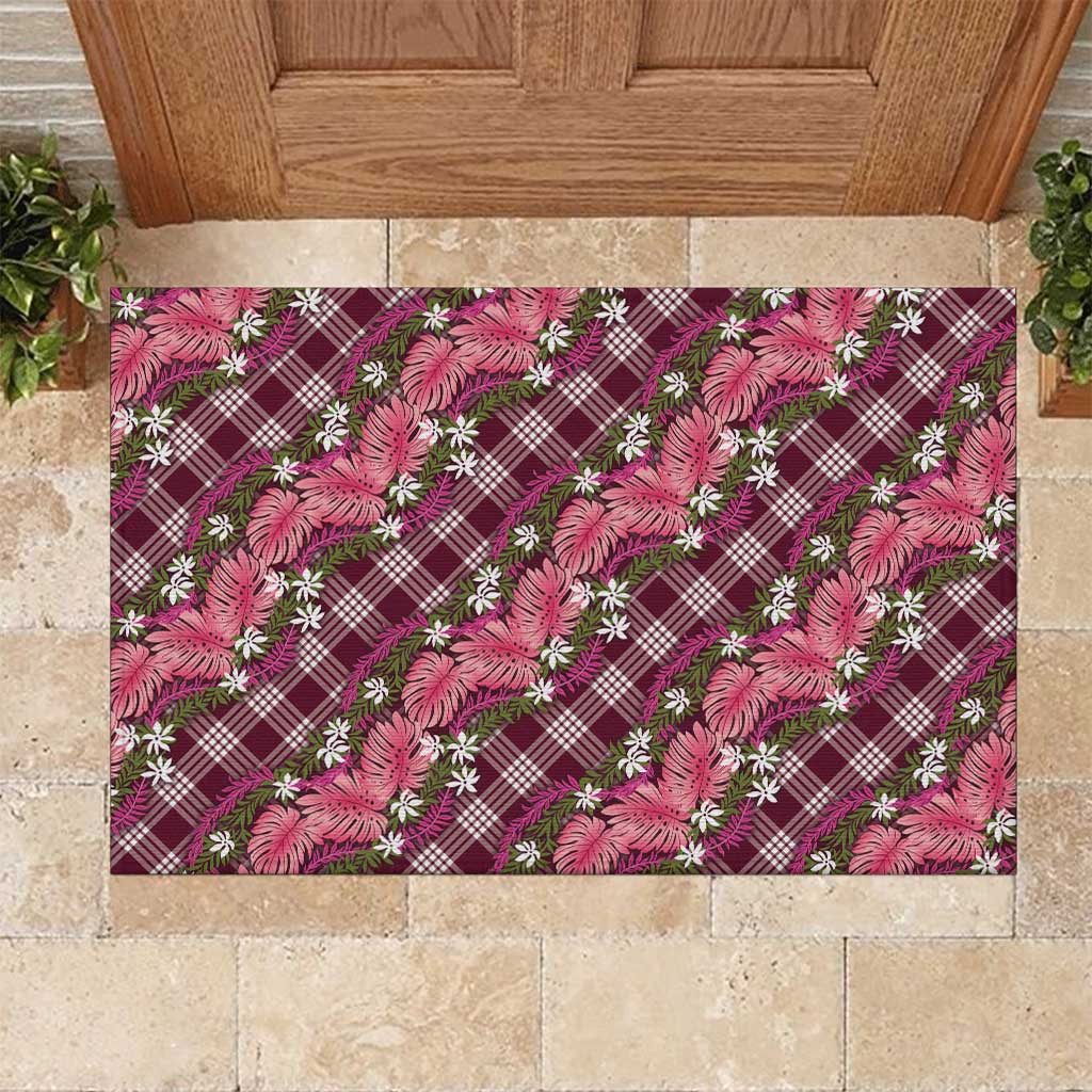 Polynesian Monstera Tiare Floral Rubber Doormat Fuchsia Tropical Plaid LT01 Pink - Polynesian Pride