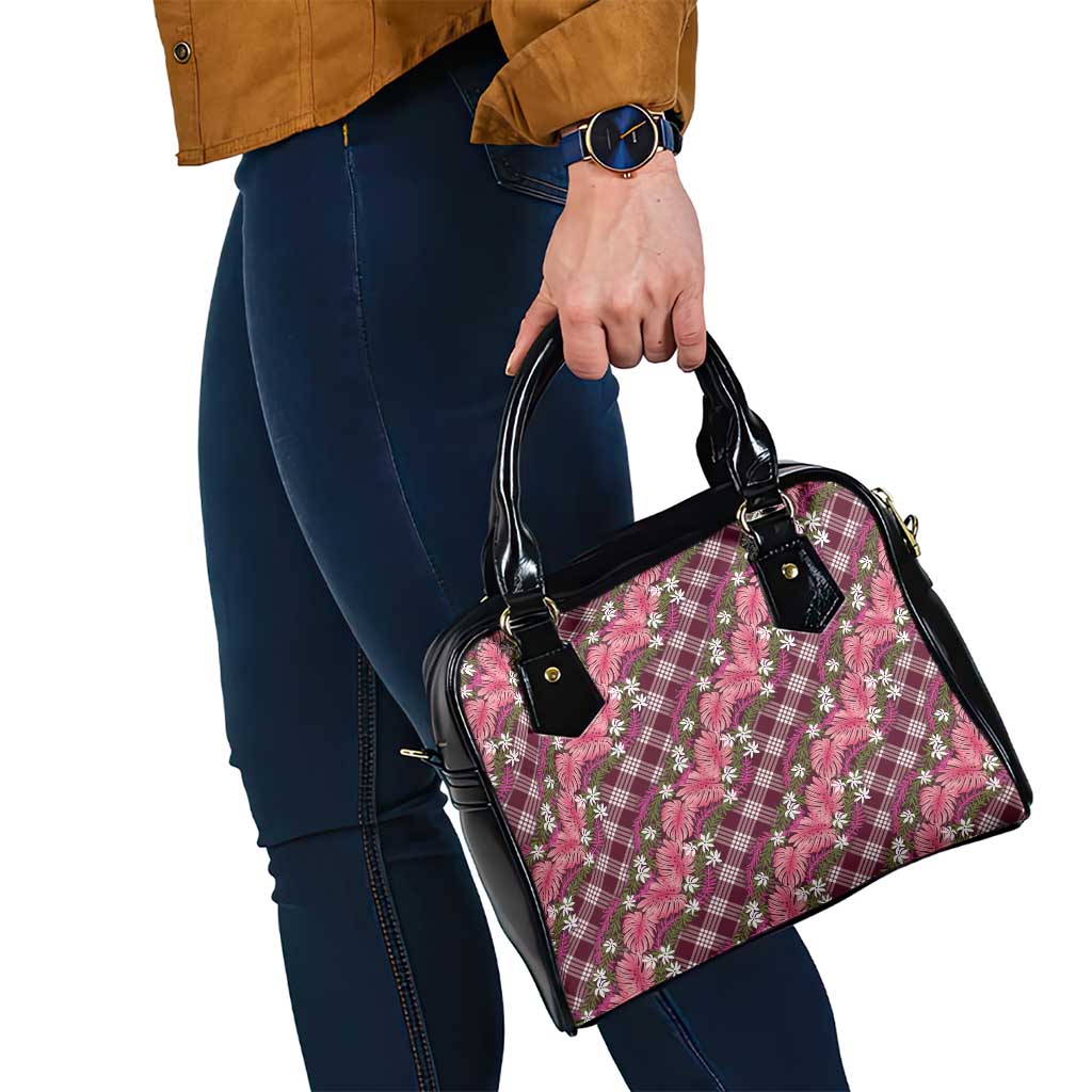 Polynesian Monstera Tiare Floral Shoulder Handbag Fuchsia Tropical Plaid - Polynesian Pride