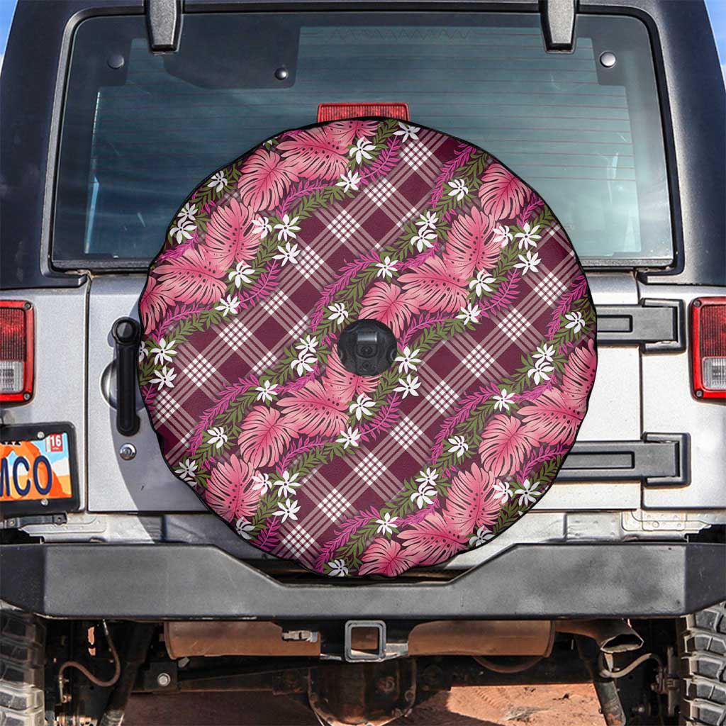 Polynesian Monstera Tiare Floral Spare Tire Cover Fuchsia Tropical Plaid LT01 Pink - Polynesian Pride