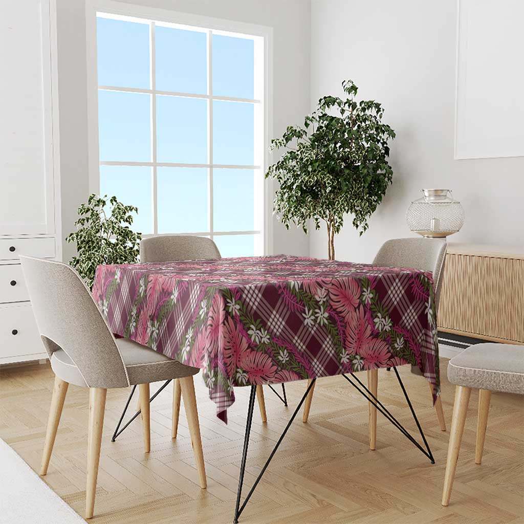 Polynesian Monstera Tiare Floral Tablecloth Fuchsia Tropical Plaid - Polynesian Pride