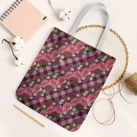 Polynesian Monstera Tiare Floral Tote Bag Fuchsia Tropical Plaid - Polynesian Pride