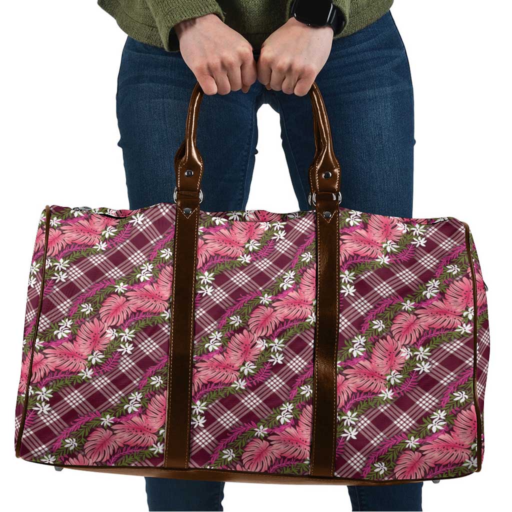 Polynesian Monstera Tiare Floral Travel Bag Fuchsia Tropical Plaid LT01 Pink - Polynesian Pride