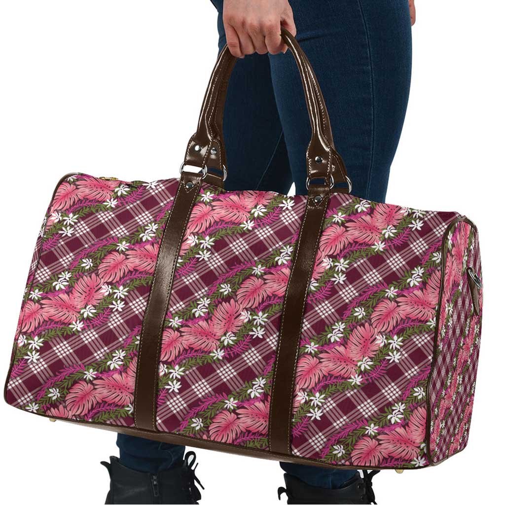 Polynesian Monstera Tiare Floral Travel Bag Fuchsia Tropical Plaid LT01 - Polynesian Pride