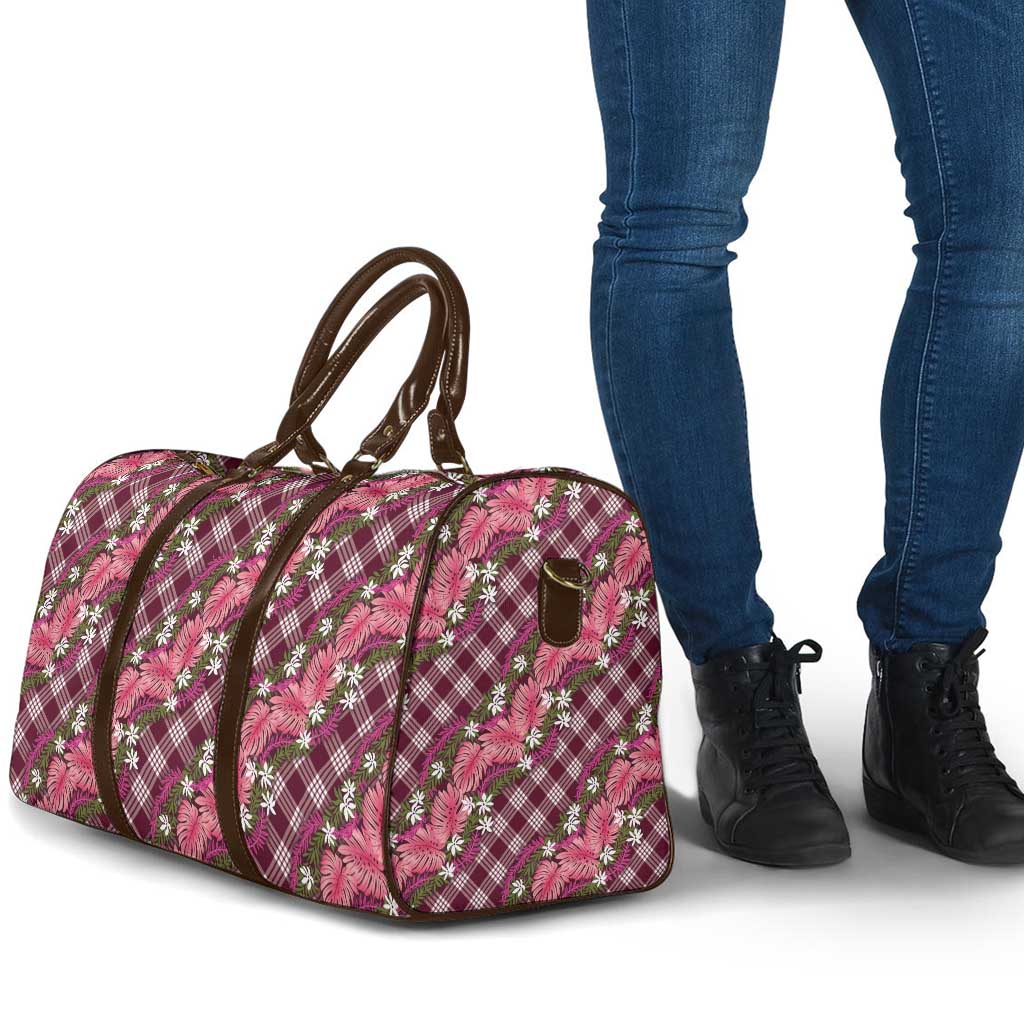 Polynesian Monstera Tiare Floral Travel Bag Fuchsia Tropical Plaid LT01 - Polynesian Pride
