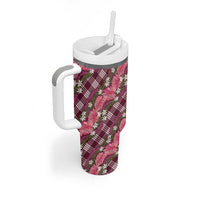 Polynesian Monstera Tiare Floral Tumbler With Handle Fuchsia Tropical Plaid - Polynesian Pride