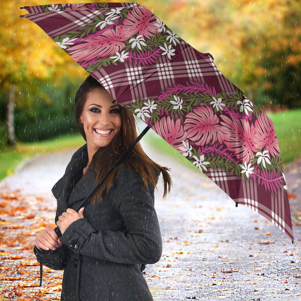 Polynesian Monstera Tiare Floral Umbrella Fuchsia Tropical Plaid - Polynesian Pride