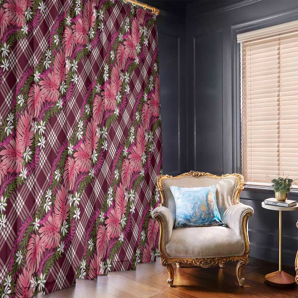 Polynesian Monstera Tiare Floral Window Curtain Fuchsia Tropical Plaid - Polynesian Pride