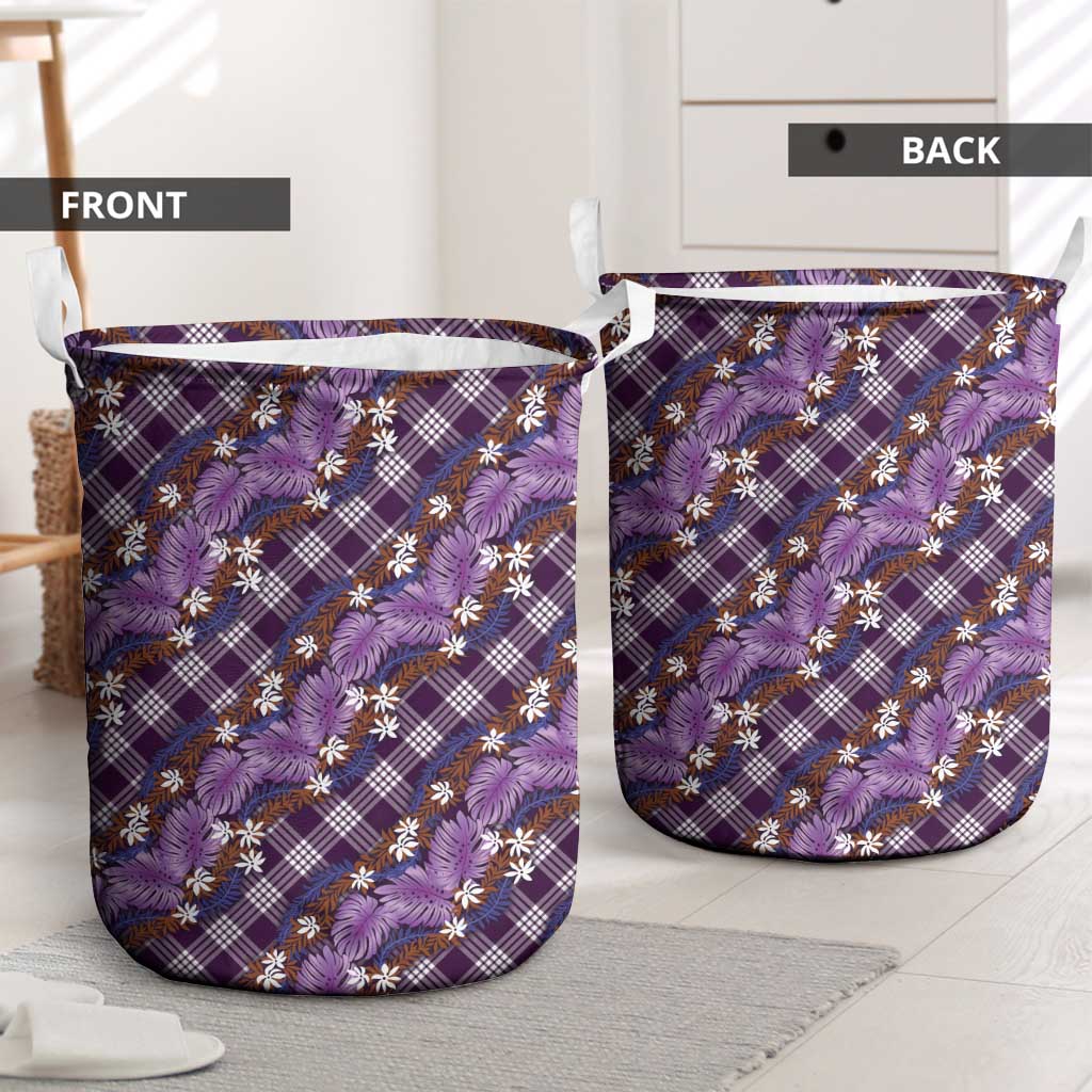 Polynesian Monstera Tiare Floral Laundry Basket Lavender Tropical Plaid - Polynesian Pride