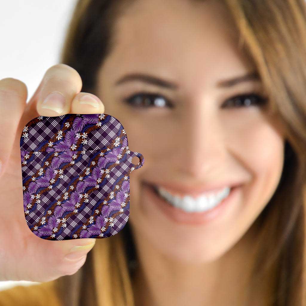 Polynesian Monstera Tiare Floral AirPods Case Lavender Tropical Plaid - Polynesian Pride