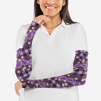 Polynesian Monstera Tiare Floral Arm Sleeves Lavender Tropical Plaid - Polynesian Pride