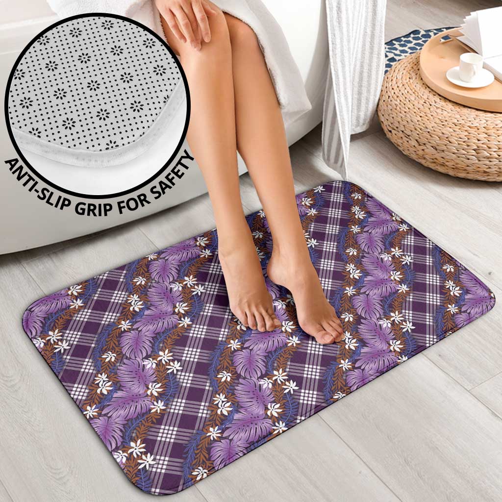 Polynesian Monstera Tiare Floral Bathroom Set Lavender Tropical Plaid - Polynesian Pride