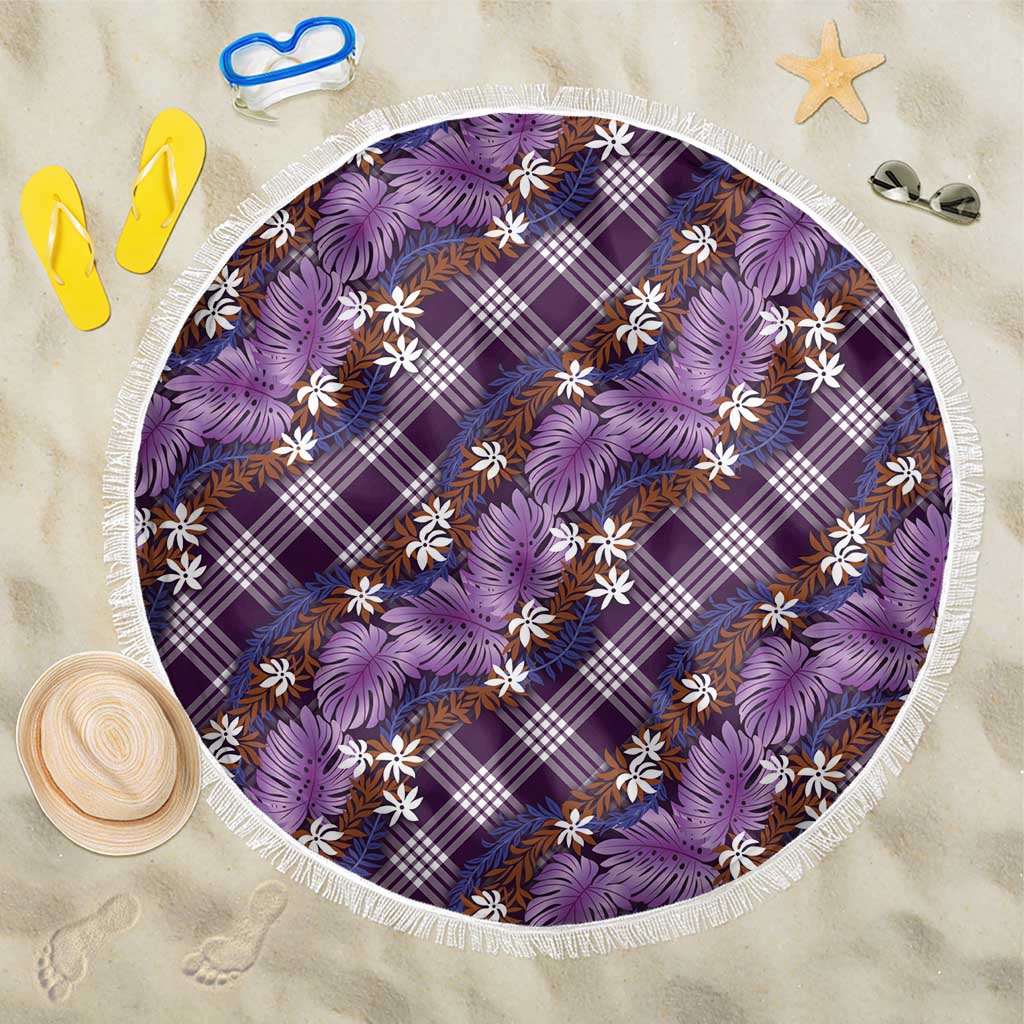 Polynesian Monstera Tiare Floral Beach Blanket Lavender Tropical Plaid - Polynesian Pride