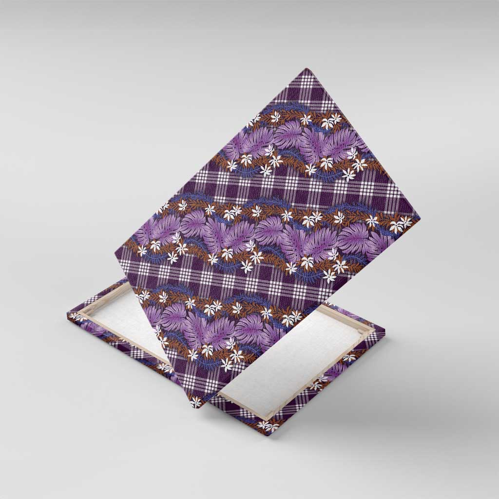 Polynesian Monstera Tiare Floral Canvas Wall Art Lavender Tropical Plaid - Polynesian Pride