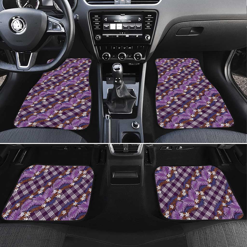 Polynesian Monstera Tiare Floral Car Mats Lavender Tropical Plaid LT01 Set 4pcs Purple - Polynesian Pride