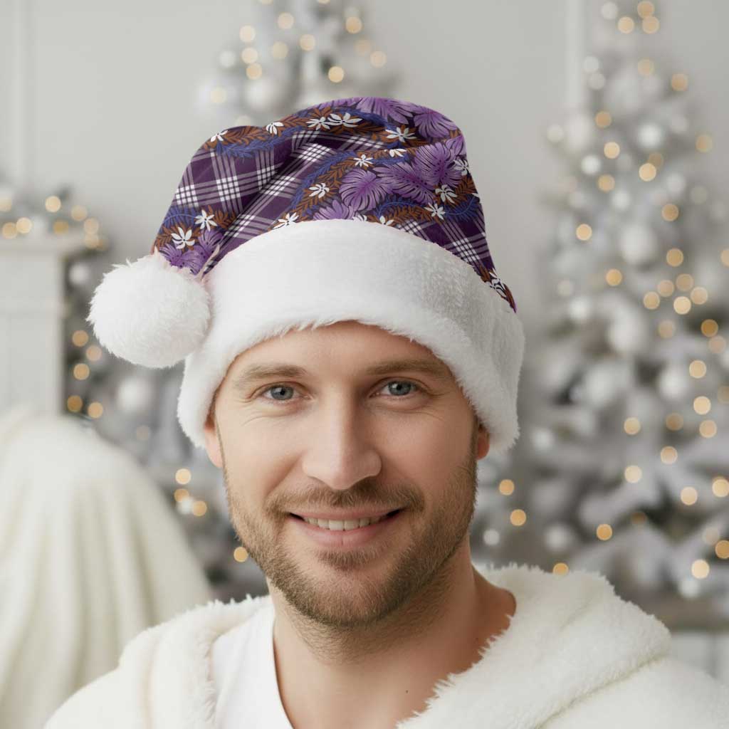 Polynesian Monstera Tiare Floral Christmas Santa Hat Lavender Tropical Plaid - Polynesian Pride