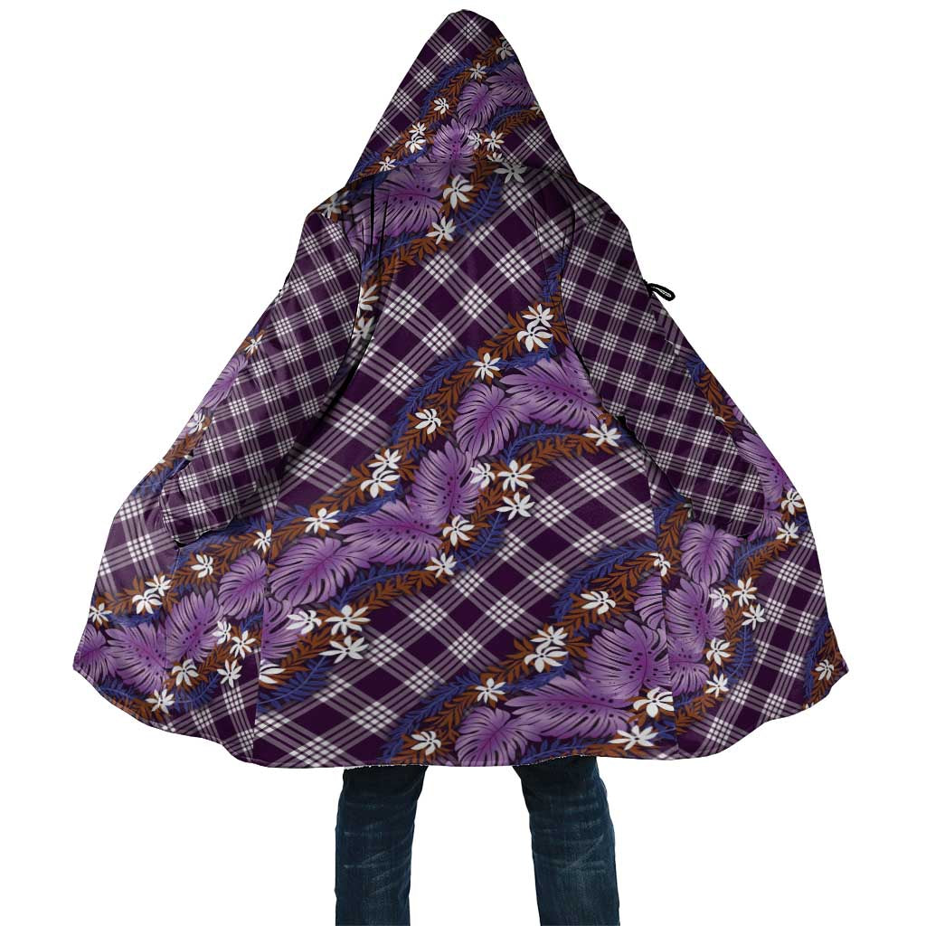 Polynesian Monstera Tiare Floral Cloak Lavender Tropical Plaid - Polynesian Pride