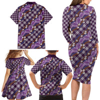 Polynesian Monstera Tiare Floral Family Matching Long Sleeve Bodycon Dress and Hawaiian Shirt Lavender Tropical Plaid LT01 - Polynesian Pride