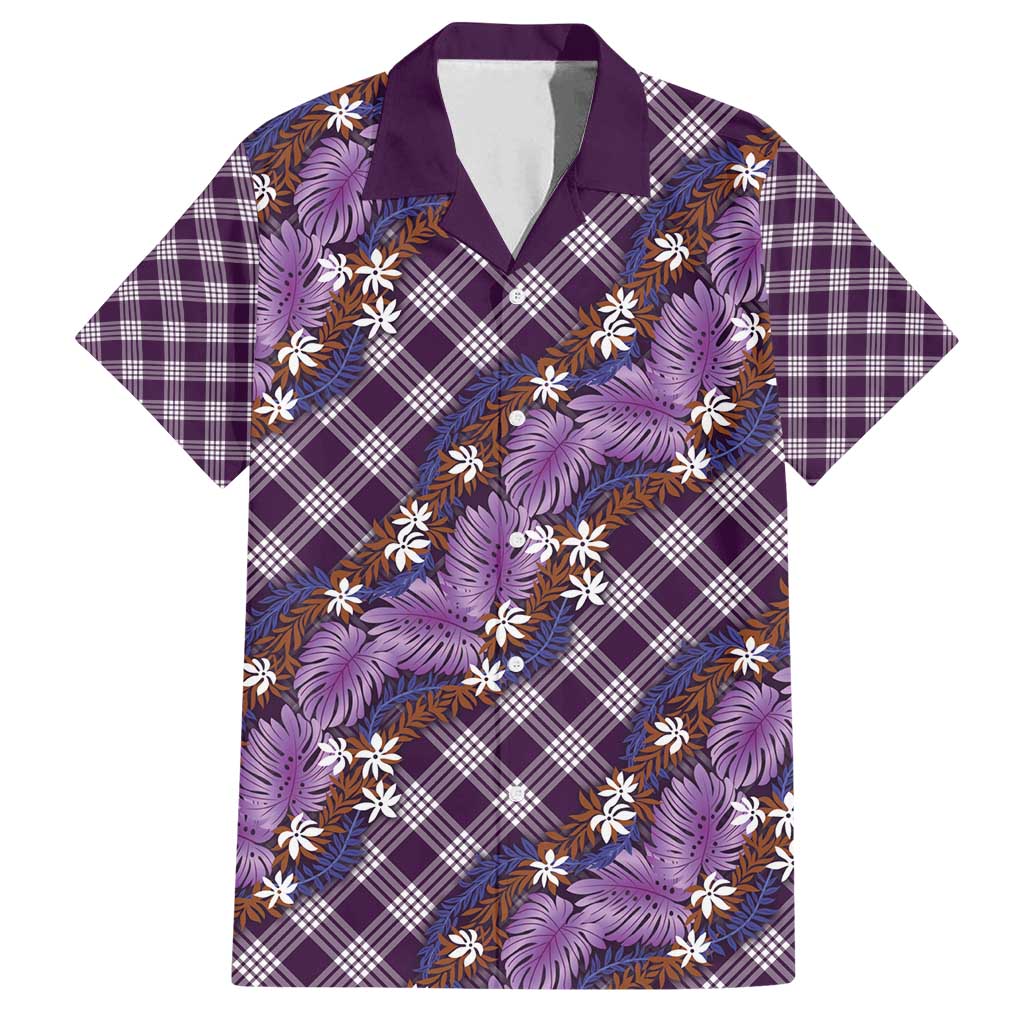 Polynesian Monstera Tiare Floral Family Matching Long Sleeve Bodycon Dress and Hawaiian Shirt Lavender Tropical Plaid LT01 Dad's Shirt - Short Sleeve Purple - Polynesian Pride