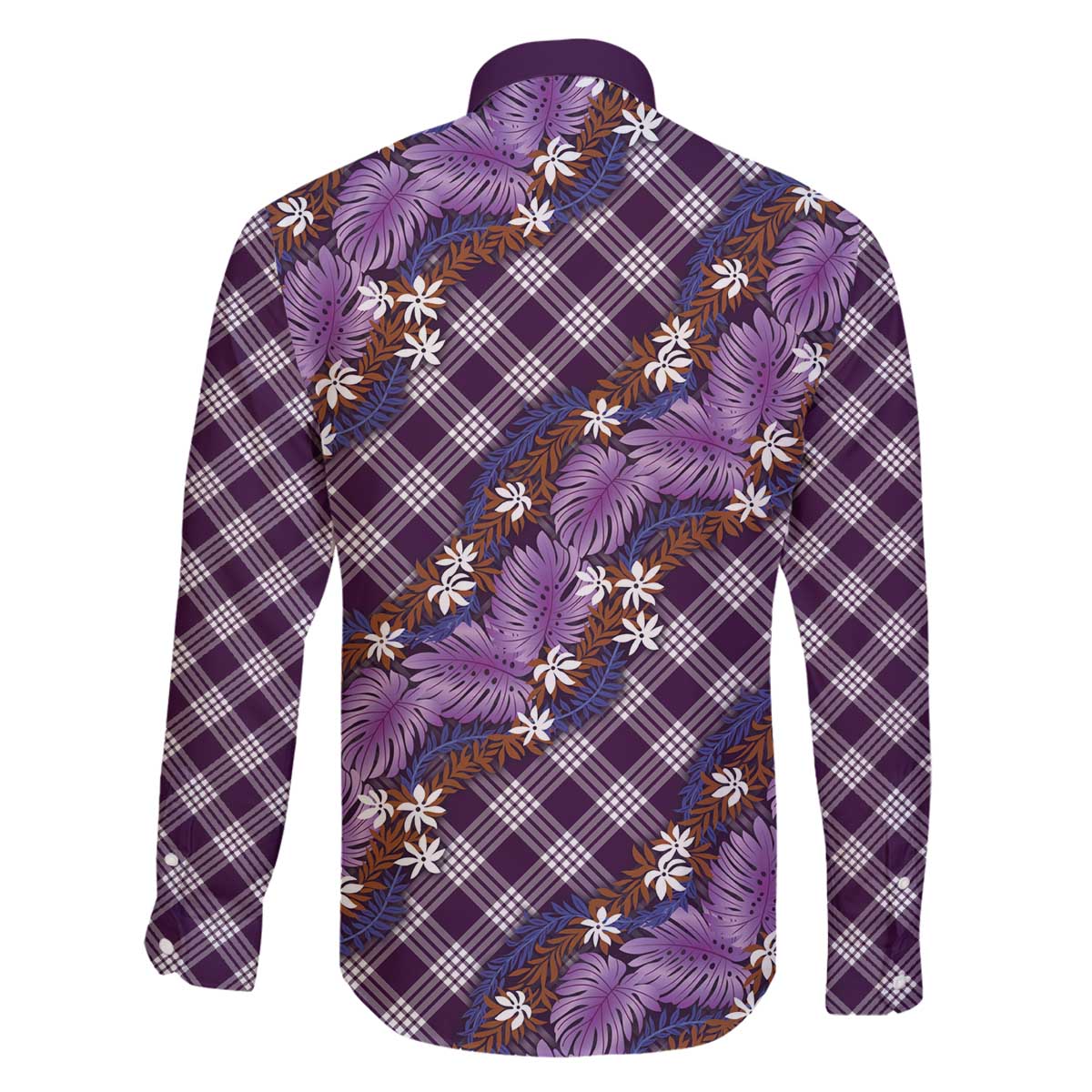 Polynesian Monstera Tiare Floral Family Matching Off The Shoulder Long Sleeve Dress and Hawaiian Shirt Lavender Tropical Plaid LT01 - Polynesian Pride