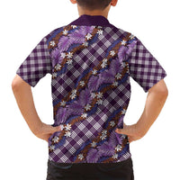 Polynesian Monstera Tiare Floral Family Matching Puletasi and Hawaiian Shirt Lavender Tropical Plaid - Polynesian Pride