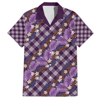Polynesian Monstera Tiare Floral Family Matching Short Sleeve Bodycon Dress and Hawaiian Shirt Lavender Tropical Plaid LT01 Dad's Shirt - Short Sleeve Purple - Polynesian Pride
