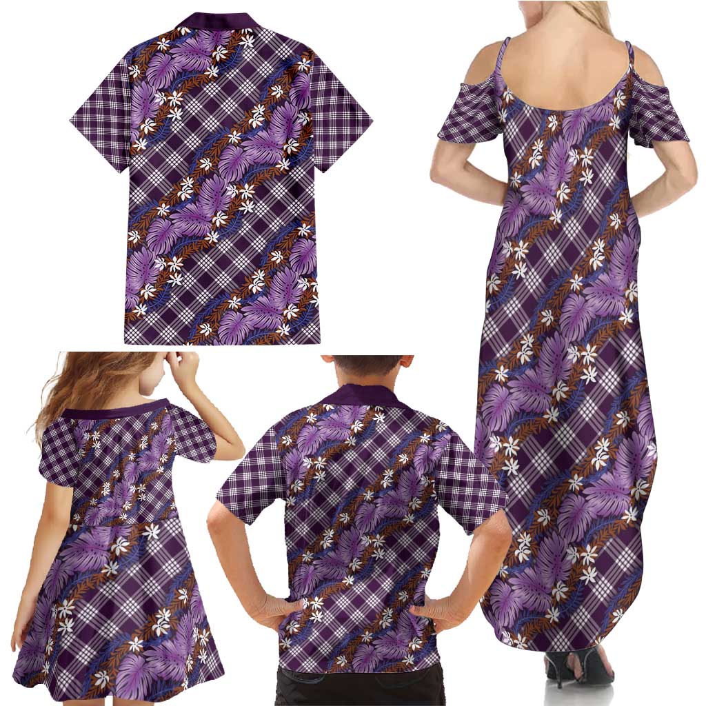 Polynesian Monstera Tiare Floral Family Matching Summer Maxi Dress and Hawaiian Shirt Lavender Tropical Plaid LT01 - Polynesian Pride