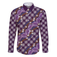 Polynesian Monstera Tiare Floral Family Matching Summer Maxi Dress and Hawaiian Shirt Lavender Tropical Plaid LT01 Dad's Shirt - Long Sleeve Purple - Polynesian Pride