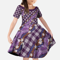 Polynesian Monstera Tiare Floral Family Matching Tank Maxi Dress and Hawaiian Shirt Lavender Tropical Plaid LT01 Daughter's Dress Purple - Polynesian Pride