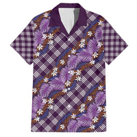 Polynesian Monstera Tiare Floral Family Matching Tank Maxi Dress and Hawaiian Shirt Lavender Tropical Plaid LT01 Dad's Shirt - Short Sleeve Purple - Polynesian Pride