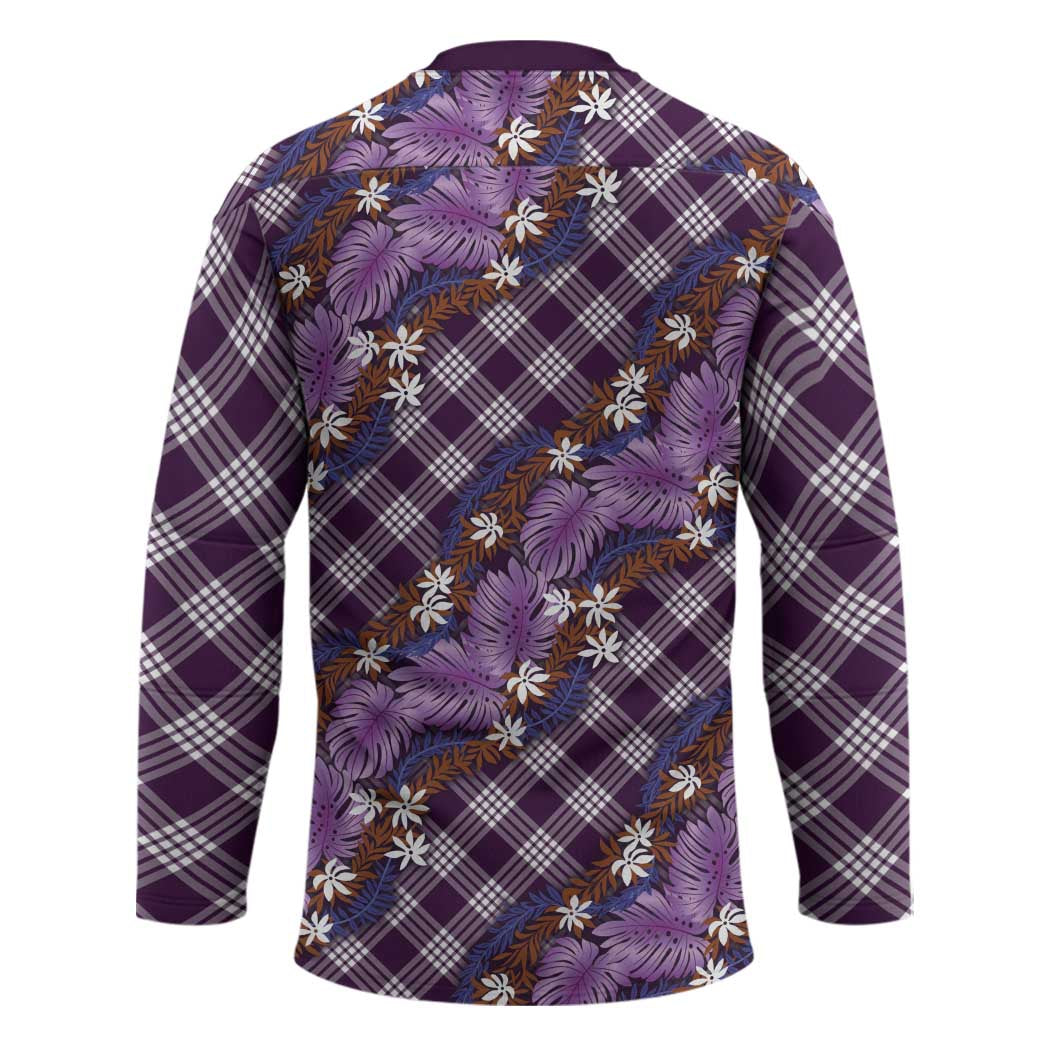 Polynesian Monstera Tiare Floral Hockey Jersey Lavender Tropical Plaid - Polynesian Pride