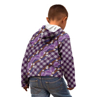 Polynesian Monstera Tiare Floral Kid Hoodie Lavender Tropical Plaid - Polynesian Pride