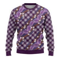 Polynesian Monstera Tiare Floral Ugly Christmas Sweater Lavender Tropical Plaid - Polynesian Pride