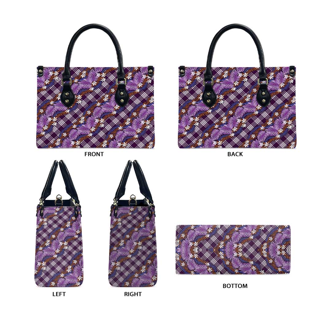Polynesian Monstera Tiare Floral Leather Bag Lavender Tropical Plaid - Polynesian Pride