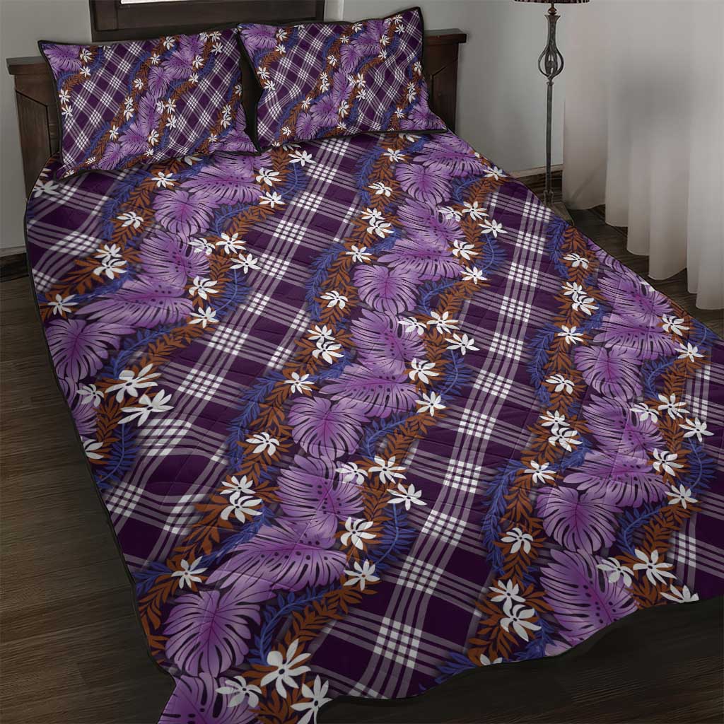 Polynesian Monstera Tiare Floral Quilt Bed Set Lavender Tropical Plaid LT01 Purple - Polynesian Pride