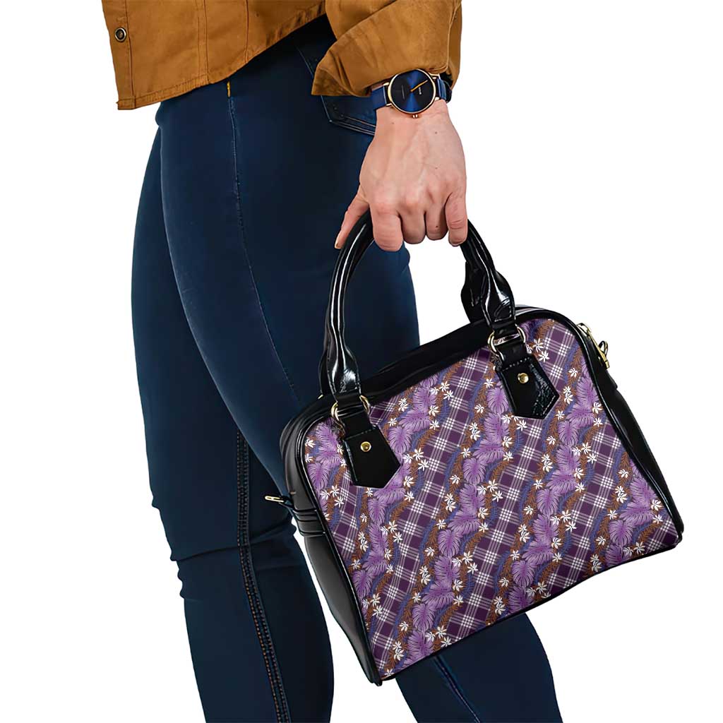 Polynesian Monstera Tiare Floral Shoulder Handbag Lavender Tropical Plaid - Polynesian Pride