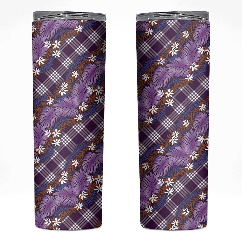 Polynesian Monstera Tiare Floral Skinny Tumbler Lavender Tropical Plaid LT01 Purple - Polynesian Pride