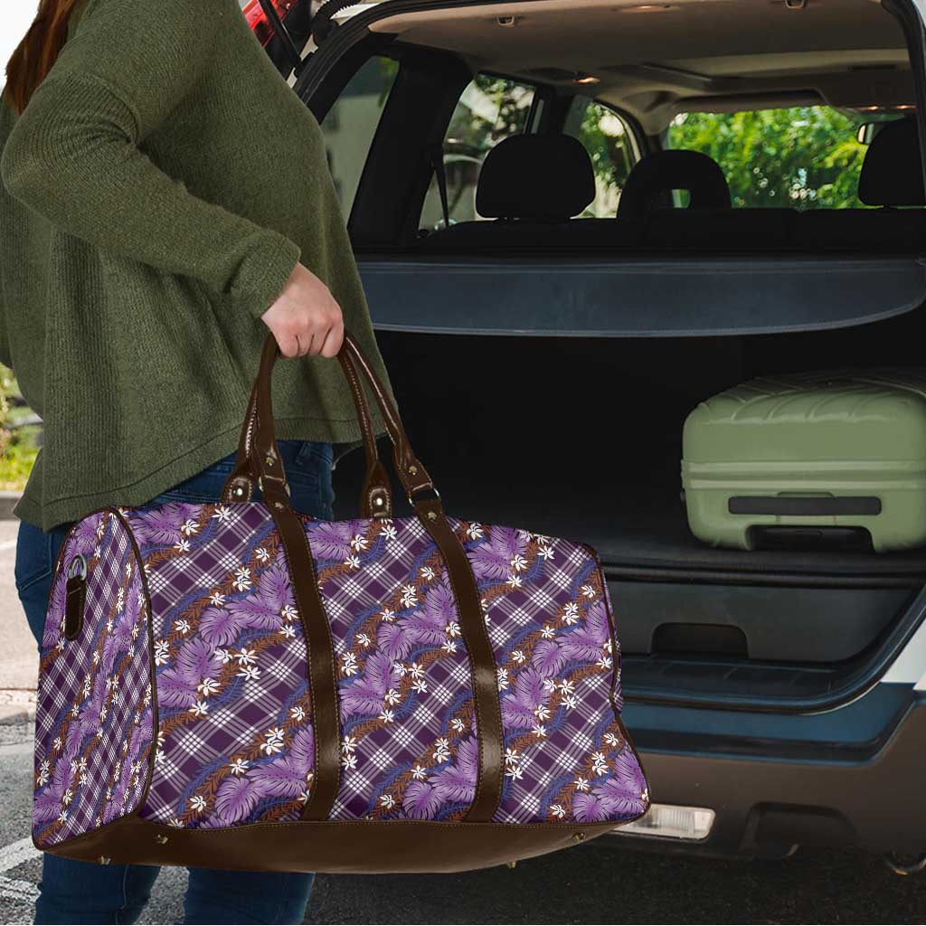 Polynesian Monstera Tiare Floral Travel Bag Lavender Tropical Plaid - Polynesian Pride