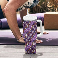 Polynesian Monstera Tiare Floral Tumbler With Handle Lavender Tropical Plaid - Polynesian Pride
