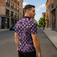 Polynesian Monstera Tiare Floral Zipper Polo Shirt Lavender Tropical Plaid - Polynesian Pride