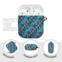 Polynesian Monstera Tiare Floral AirPods Case Dark Teal Tropical Plaid - Polynesian Pride