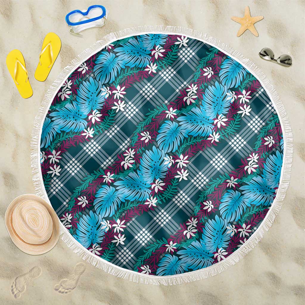 Polynesian Monstera Tiare Floral Beach Blanket Dark Teal Tropical Plaid LT01 One Size 150cm Teal - Polynesian Pride