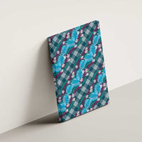 Polynesian Monstera Tiare Floral Canvas Wall Art Dark Teal Tropical Plaid - Polynesian Pride