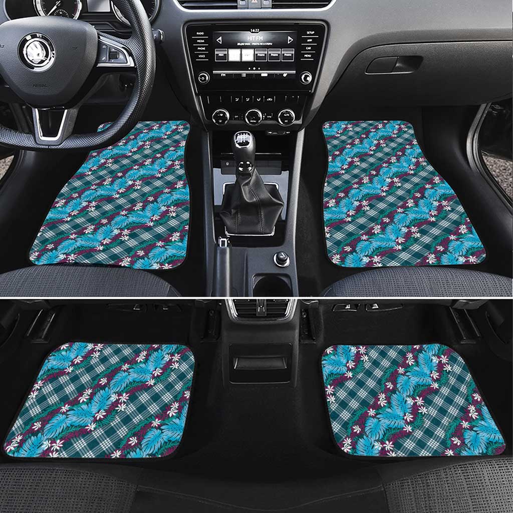 Polynesian Monstera Tiare Floral Car Mats Dark Teal Tropical Plaid LT01 Set 4pcs Teal - Polynesian Pride