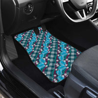 Polynesian Monstera Tiare Floral Car Mats Dark Teal Tropical Plaid - Polynesian Pride