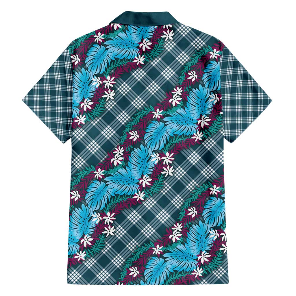Polynesian Monstera Tiare Floral Family Matching Long Sleeve Bodycon Dress and Hawaiian Shirt Dark Teal Tropical Plaid LT01 - Polynesian Pride