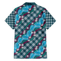 Polynesian Monstera Tiare Floral Family Matching Long Sleeve Bodycon Dress and Hawaiian Shirt Dark Teal Tropical Plaid LT01 - Polynesian Pride