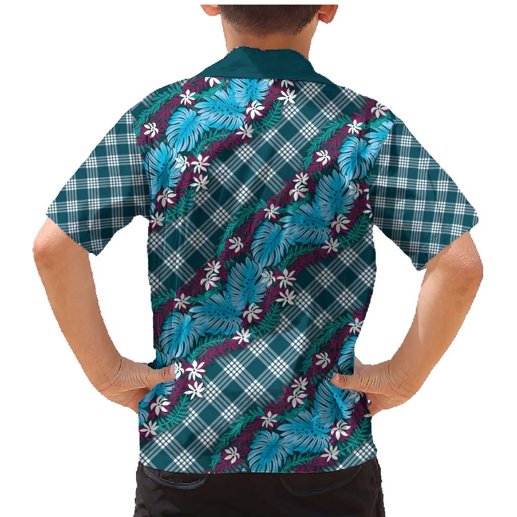Polynesian Monstera Tiare Floral Family Matching Mermaid Dress and Hawaiian Shirt Dark Teal Tropical Plaid LT01 - Polynesian Pride